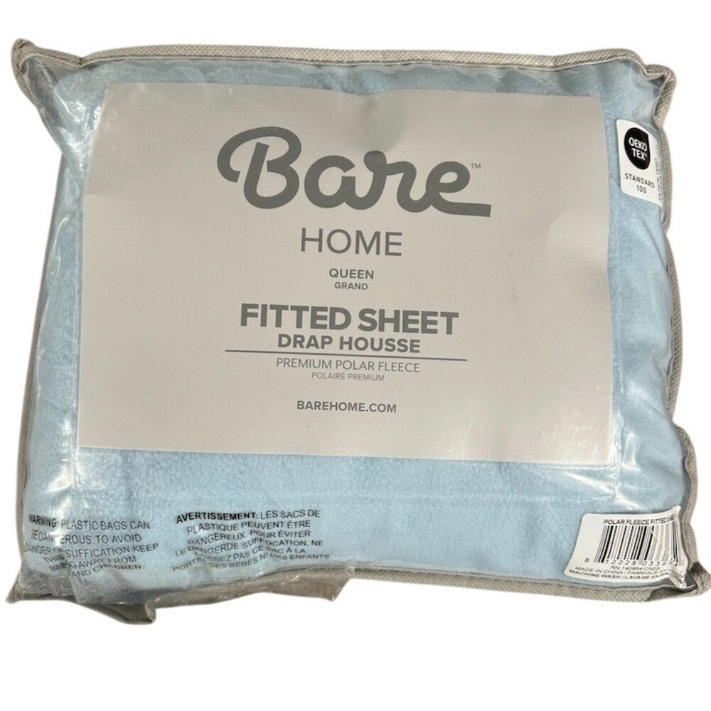 Bare Home Fitted Sheet Queen Light Blue Solid Soft Warm OEKO-TEX